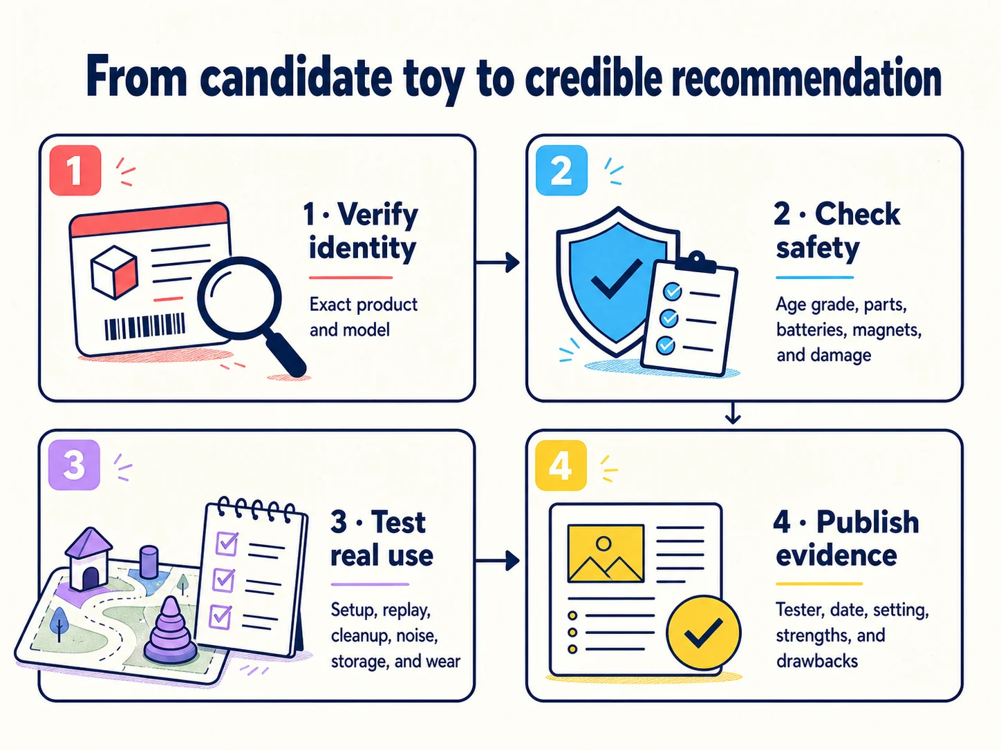 From candidate toy to credible recommendation