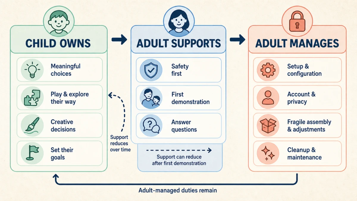 Metodo Autonomia–riscontro–revisione per giocattoli educativi per bambini di 6 anni, con ingresso nel gioco, controlli, vita quotidiana e revisione