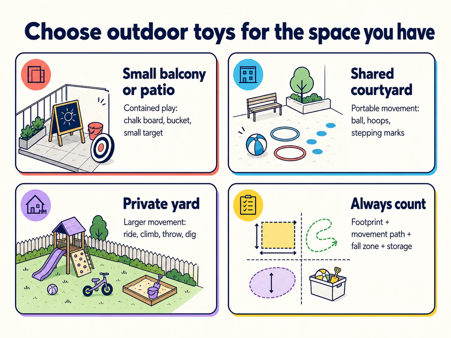 Choose outdoor toys for the space you have