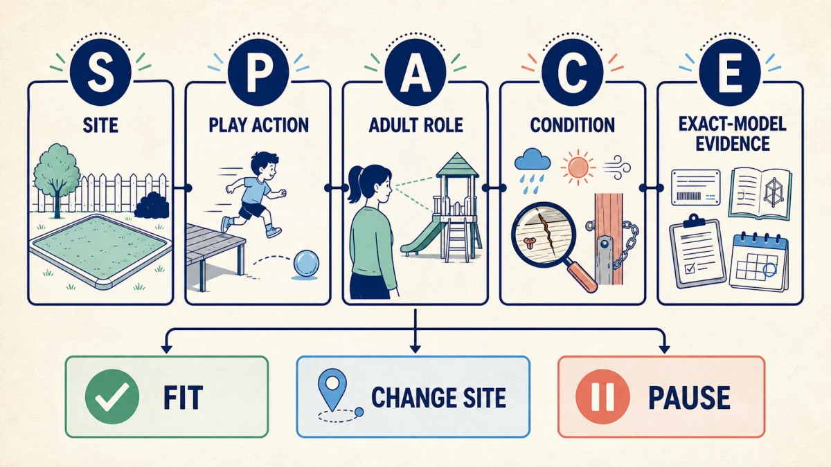 Metodo SPACE per giocattoli da esterno per bambini piccoli, con ingresso nel gioco, controlli, vita quotidiana e revisione