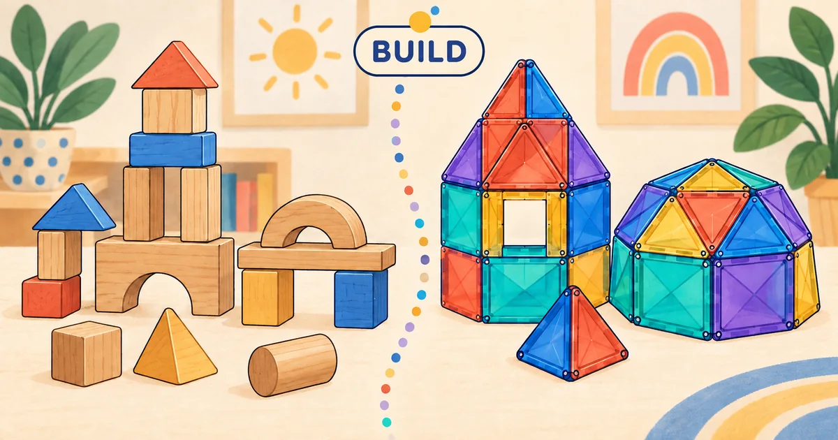 Wooden blocks vs magnetic tiles
